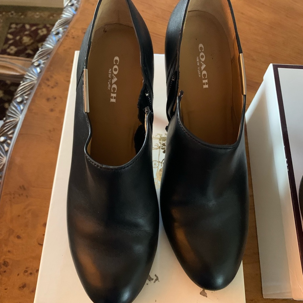 Coach leather ankle booties, black